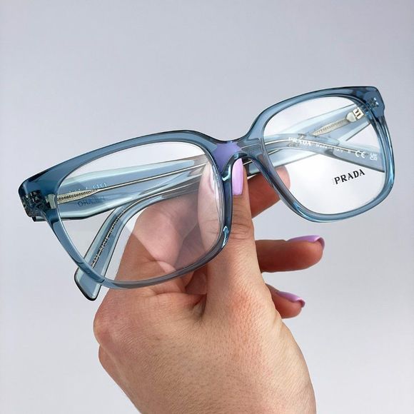 Prada PR17ZV 16J1O1 Eyeglasses Crystal Blue Square Women - Picture 3 of 11